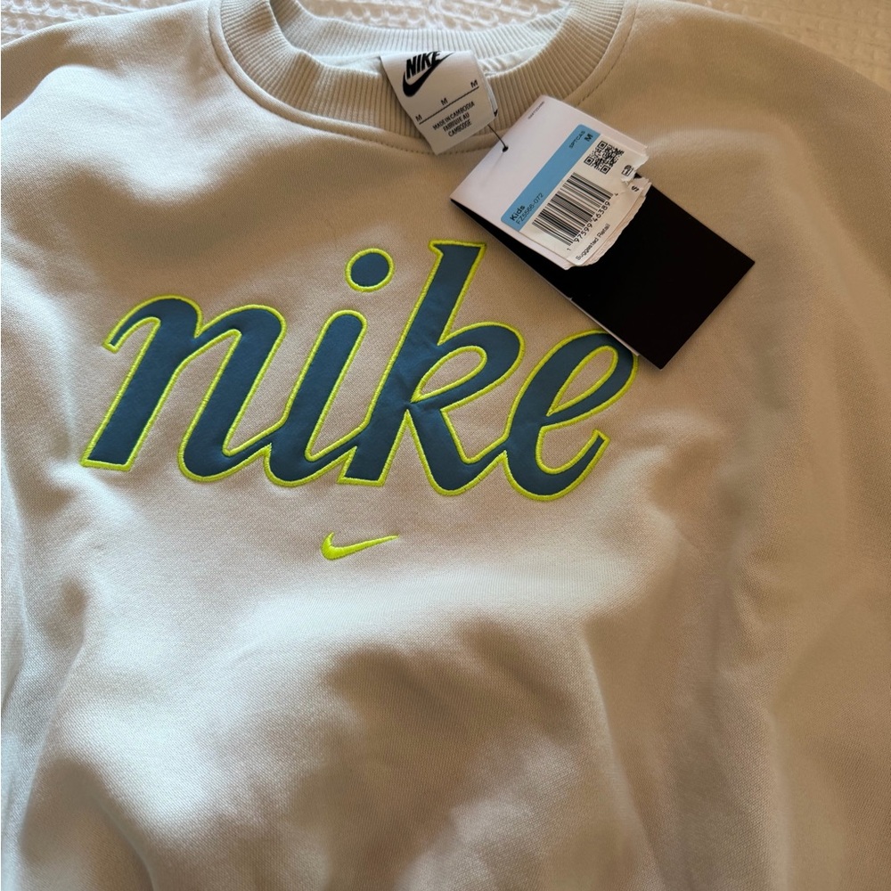 Nike Youth Cream and Green Crewneck Sweatshirt